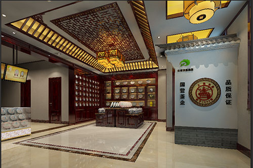 宿城古朴典雅的中式茶叶店大堂设计效果图